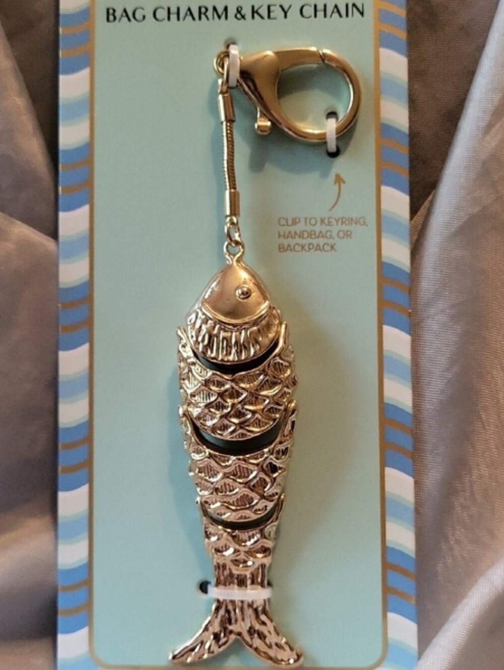 Piper K Fish MOVABLE GOLDEN Bag Charm & Key Chain TL